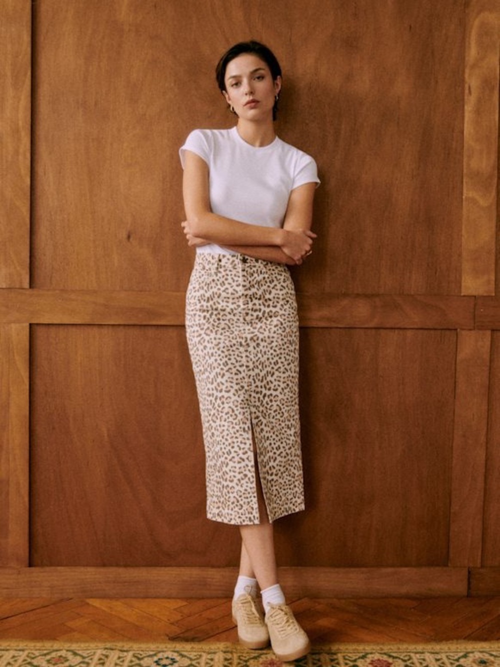 Sezane Despina Skirt - 38, Pale Leopard